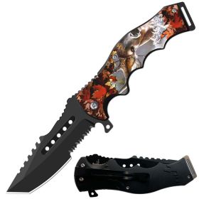 8.5" Tracker Huntsman Deer Spring Assisted Folding Open Pocket Knife Cleaver Blade